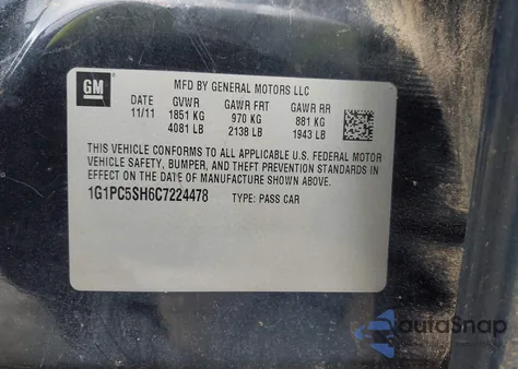 2012 Chevrolet Cruze Ls из США, поврежденный, VIN 1G1PC5SH6C7224478